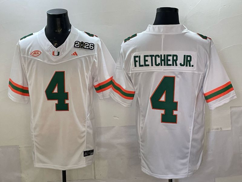 Men 2026 Miami Hurricanes #4 Fletcher jr White 3th generations Limited NCAA Jersey 0029->ncaa teams->NCAA Jersey